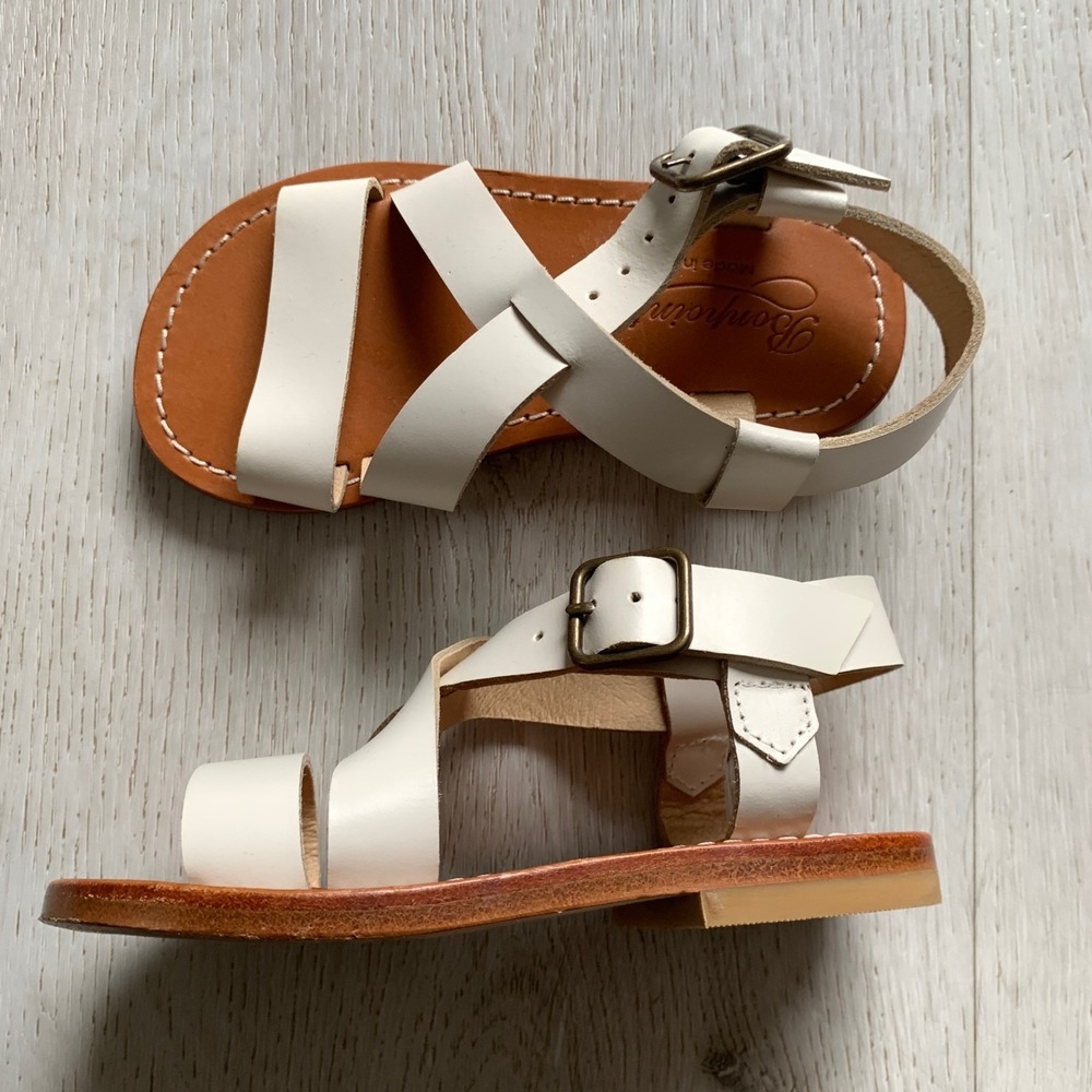 Bonpoint Girls' Caina Leather‎ Ankle-Strap Sandals, White Sz 9 beach summer